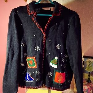 Womans Cute Snowmen Snowflake Sweater Christmas size Medium